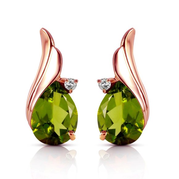 Galaxy Gold Products Jewelry - 14K. GOLD STUD EARRING W DIAMONDS & PERIDOTS